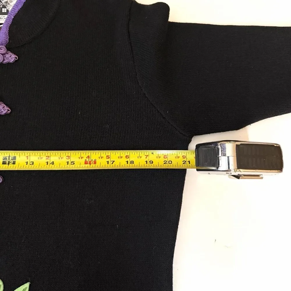 NWT Storybook Knits Black Cardigan Chinese Style Zip Front Embroidered L Vintage - Picture 14 of 14